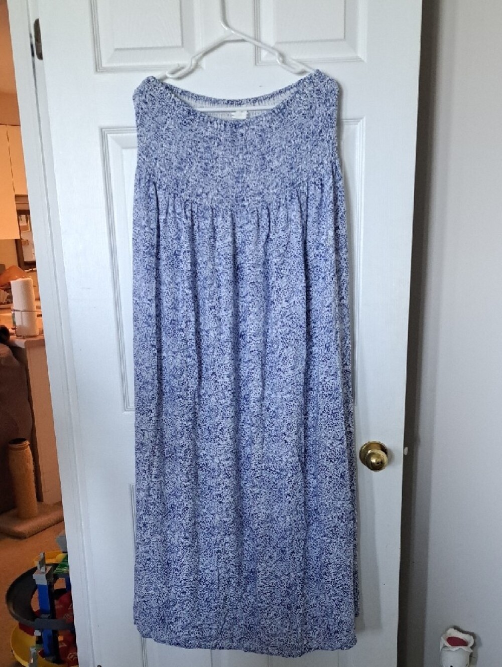 Club Monaco Strapless Smocked Maxi Dress in Light Blue Floral - Picture 2 of 4
